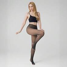 Meia Calça Térmica Feminina Plus Size Super Elástica Slim Forrada Pelúcia Cobre Bem Inverno - Preto - Visão 6