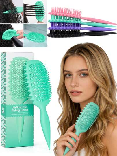 Hair brushes-EU+UK Vented Curl Styling Comb With Pointed Handle, Detangling Hair Brush For Wet & Dry Hair, Airflow Design For Curly Wavy Hair, Sectioning And Daily Hair Styling Tool