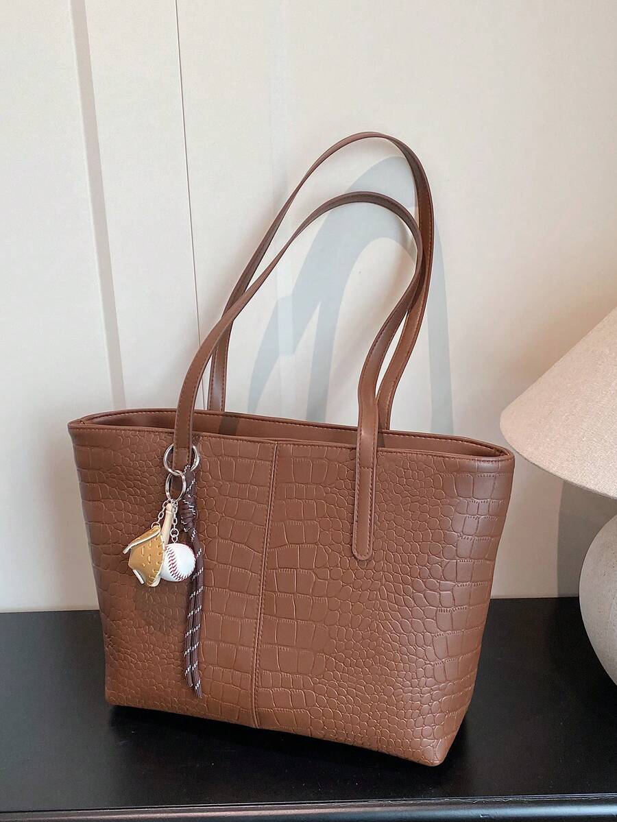 Große Kapazität Stein-Textur Handtasche, Neuankömmling hochwertige vielseitige Pendler-Schultertasche für Frauen - Braun - Übersicht 1