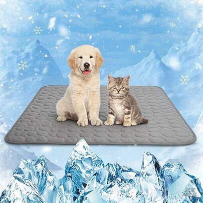 Thảm làm mát cho thú cưng – Tấm đệm đá mùa hè cho chó và mèo, chống trơn trượt và có thể tái sử dụng, giường mềm mại, thoáng khí cho chó con và mèo con, giúp chúng mát mẻ trong thời tiết nóng bức (Màu xám)