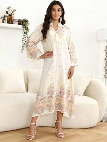 Bộ váy truyền thống Ramadan kiểu mới 2026, thanh lịch, thêu họa tiết Ả Rập, tay dài, kiểu dáng ngọt ngào, thời trang. - trắng - Xem 8