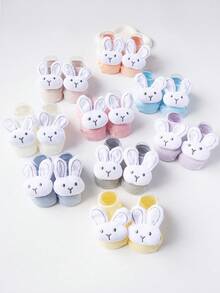 1 Paar süße Kaninchen-Themen Baby Socken, rutschfeste Bootsocken, weich, bequem, atmungsaktiv mit langem Ohr Design in verschiedenen Farben, geeignet für alle Jahreszeiten - Verschiedenfarbig - Übersicht 5