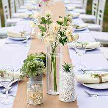 60 Pcs Plastic Cylinder Vases Tall Plastic Flower Vases For Centerpieces Hurricane Candle Holder For Home Wedding Office Party Formal Dinners Decorations 4''/6''/8'' - 48 - 查看 6