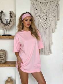 Women's Round Neck Short Sleeve Oversize Fit T-Shirt For Spring/Summer-Unisex Loose - Fit Comfortable Vintage Street - Style Cotton T - Shirt Top-Summer Casual Vintage Cotton Printed T-Shirts For Couples - 粉色 - 查看 15