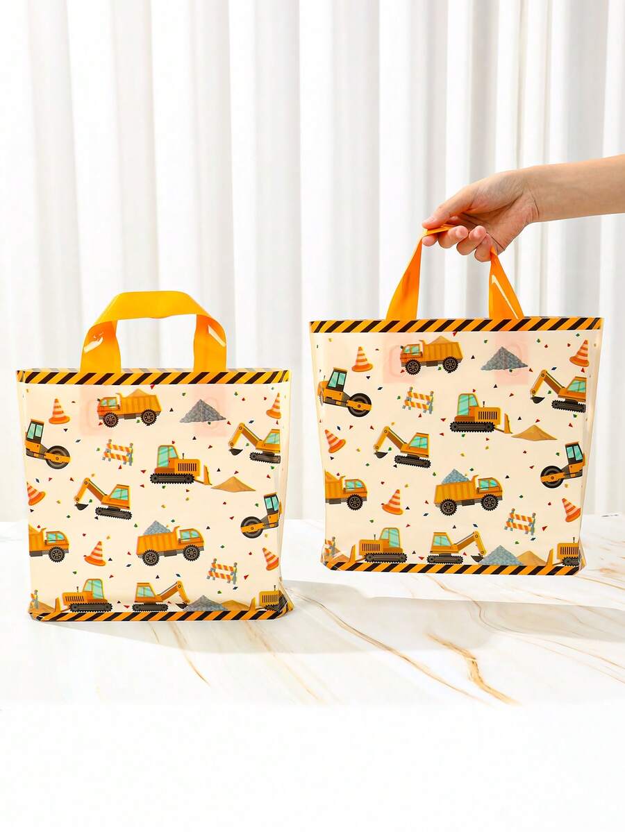25/50个装工程车图案礼品袋，婴儿派对塑料手提袋，糖果袋，工程车主题生日派对回礼袋，婴儿派对装饰，派对回礼手提袋，婴儿派对礼物，性别揭晓派对用品，一周岁生日派对装饰，婴儿派对用品，生日礼物，婴儿派对回礼