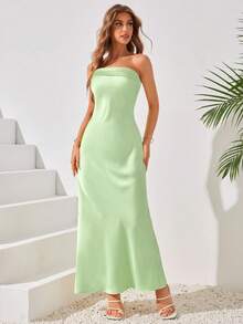 Women's Solid Color Strapless Dress, Suitable For Daily Wear, Parties, Dates, Weddings Spring - Avocado Green - View 4