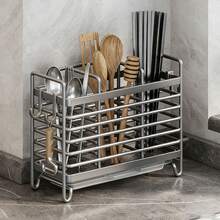 1个重型不锈钢筷架 - 壁挂式厨房收纳架，带餐具架，节省空间，可安装在台面或防溅板上，适用于家庭和商业厨房，防锈，时尚设计 - 彩色 - 查看 15
