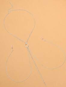 1 pieza Anillo de pezón con colgante de metal cónico plateado y sexy, joyería corporal para mujer con diamante de imitación - Plateado - Ver 7