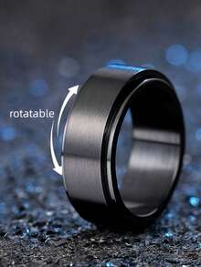 1pc Minimalist Style Black Rotatable Ring, Fashion 8MM Band Ring Accessory - Double Ring - View 9