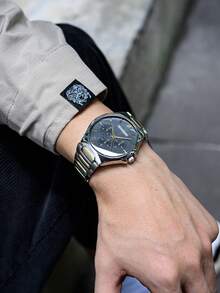 1 chiếc đồng hồ nam công sở dây thép không gỉ, kiểu dáng casual, máy quartz, thích hợp đeo hàng ngày và làm quà tặng. - Một cỡ - Xem 1