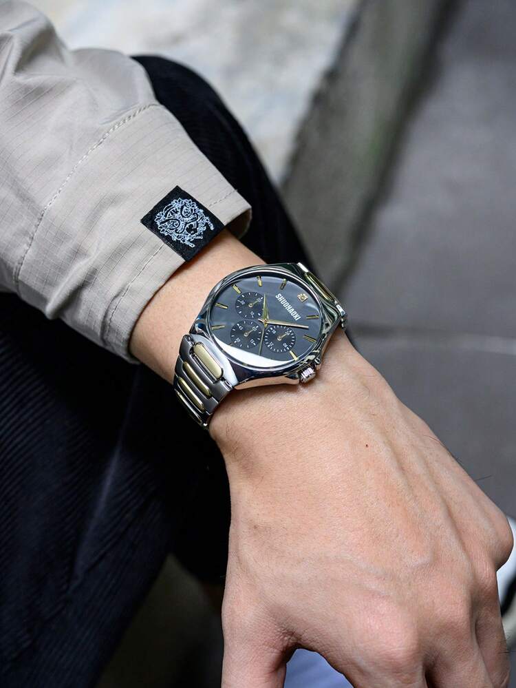 1 chiếc đồng hồ nam công sở dây thép không gỉ, kiểu dáng casual, máy quartz, thích hợp đeo hàng ngày và làm quà tặng. - Một cỡ - Xem 1