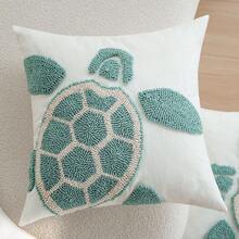 1pc 18x18 Inch Canvas Blue Ocean Style Plush Sea Turtle Throw Pillow Cover, Suitable For Sofa Bedroom Living Room, Summer Ocean Style Home Decor Cushion Cover (Inner Pillow Not Included) - Blue - View 4