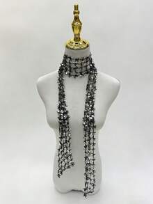 1pc Fashionable Versatile Sequin Scarf, Multifunctional Sequin Neck Wrap, Stylish Party Celebration Scarf For Women - Black - View 1