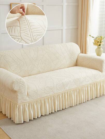 1 chiếc bọc ghế sofa kiểu váy xếp ly họa tiết lá cây Jacquard, kiểu dáng tối giản hiện đại Bắc Âu, chống bụi, dày dặn và mềm mại, thiết kế váy che phủ bảo vệ ghế sofa tại nhà, phù hợp với ghế sofa 1/2/3/4 chỗ ngồi, thích hợp cho phòng khách, phòng ngủ, khách sạn.