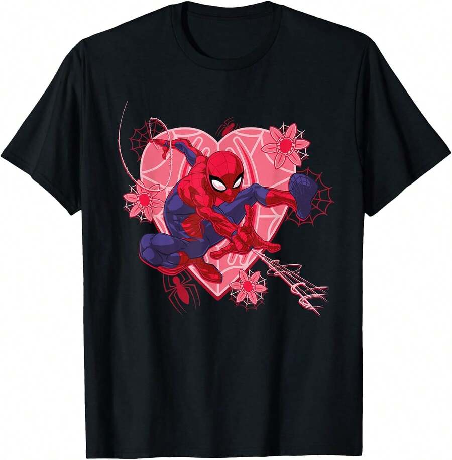 SPIDER-MANS Hearts And Flowers Valentine's Day T-Shirt Small Boys Tshirt,Boys Clothes,Girls Clothes,Girls Tops,Tops For Women,Mens Tshirts,Men Clothes,Tops For Going Out,Summer Tops,Graphic Tee,Holiday Outfits For Women,Summer Holiday Outfits - màu đen - Xem 1