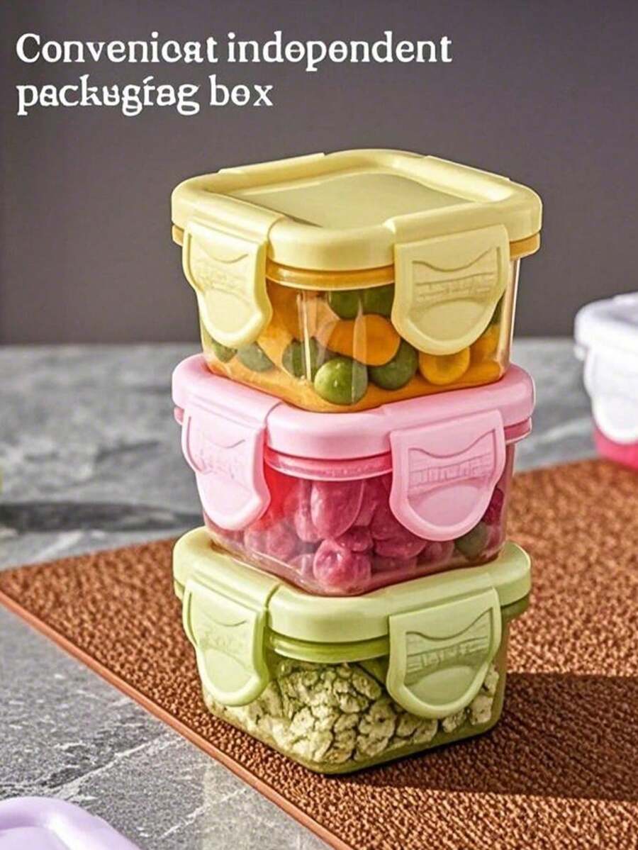 4个迷你食品储物盒，密封塑料盒，婴儿辅食盒，微波炉和洗碗机适用，适用于食品补充剂、保鲜、调味品分隔、珠宝和耳环收纳 - 彩色 - 查看 1