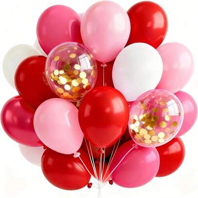 54pcs/25pcs 10inch/12inch Matte White, Matte Red, Macaron Pink, Matte Burgundy, Gold Glitter Latex Balloon Set, Suitable For Valentine's Day Balloon Arch, Birthday, Anniversary, Engagement Decor, New Year, Proposal, Balloon Wreath, Wedding Decor, Bachelorette Party, Home Celebration