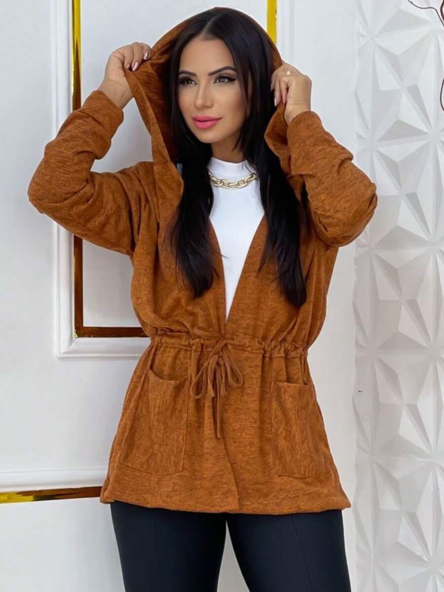 Women's Cardigan, Winter Coat - 駝色 - 查看 1