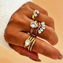 VKHK 1 pieza Anillo chapado en oro de 18K con circonita, adecuado para uso diario y bodas de mujeres, regalo - Multicolor - Ver 2