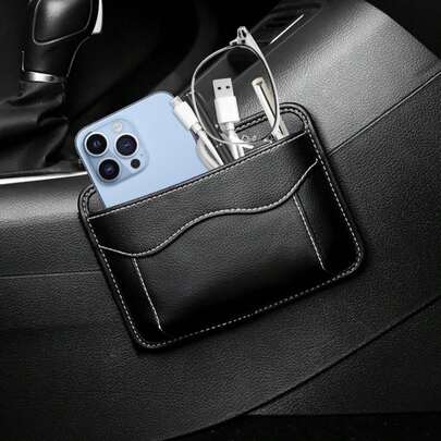 Ongfuwu Car Side Pocket Organizer, Mini Leather Car Seat Storage Bag, Auto Document Card Cell Phone Sunglasses Holder Tray Pouch, Universal For Auto Seat Door Window Console