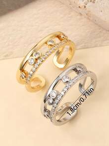 时尚简约超闪亮立方氧化锆方形戒指，女士款，全钻设计，银/金镀层可调节开口戒指，适合作为结婚订婚礼物、音乐节礼物、日常佩戴、斋月餐食或开斋节礼物。 - 戒指 - 查看 5