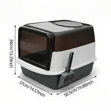 翻盖式封闭猫砂盆：多猫家庭的救星。采用翻盖式设计，双开口方便清洁。防溅设计有效防止猫砂溢出，显著提升养猫体验。 - 52*38*36CM - 查看 10