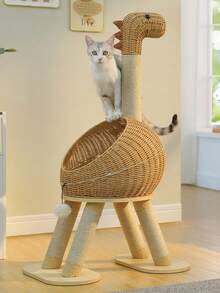 PAWZ Road Modern Cat Tree, 46-Inch Wooden Cat Tower With Dinosaur Design, Large Rattan Tree And 5 Fully Wrapped Sisal Scratching Posts For Indoor Cats - 米色 - 查看 10