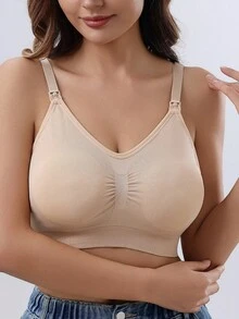 香槟色哺乳文胸，配有免手持吸奶器，孕妇文胸（奶瓶仅为道具，不出售） - 香檳色 - 查看 5