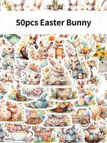 50pcs Easter Bunny Cute And Creative Cartoon Stickers DIY Guitar Luggage Refrigerator Water Cup Planner Supplies Decorative Laptop Personalization Stickers - Multicolor - View 1