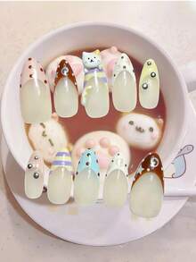 10 Móng Tay Giả Hình Mèo Hồng Dễ Thương, Hình Hạnh Nhân, 3D, Nghệ Thuật Làm Móng Mèo Kawaii, Chấm Bi Pastel, Móng Tay Nhân Vật Thủ Công, Móng Tay Giả Hình Mèo Mềm Mại Cho Bé Gái, Có Thể Tái Sử Dụng, Cứng Cáp, Có Dụng Cụ Đeo, Thích Hợp Làm Quà Tặng - Nhiều màu - Xem 1