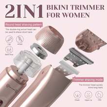 2-In-1 Women's Electric Shaver With Dual-Head Pain-Free Bikini Trimmer, IPX7 Waterproof, Wet/Dry Use, Suitable For Bikini Area/Underarms/Legs/Arms/Facial Grooming, Beauty Gift/Valentine's Day Gift, Electric Hair Remover, Trimmer - Multicolor - View 6