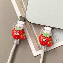 2pcs Cute Strawberry Shaped Protective Cable Sleeves, 20W Universal Type-C Android Charging Cable Gift - Multicolor - View 5