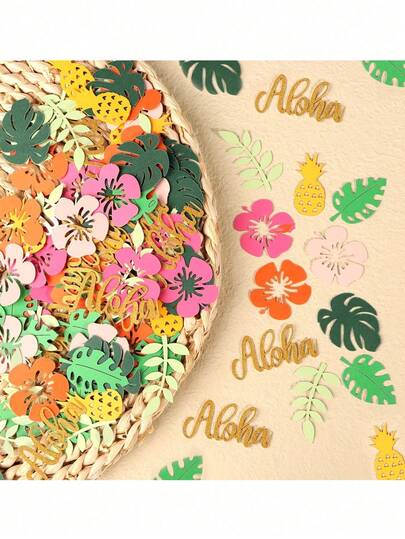 100 tờ/gói giấy vụn trang trí họa tiết hoa Hawaii và lá xanh, giấy vụn nhiều màu sắc nhiệt đới, lá dứa, lá cọ, vàng và xanh lá cây, thích hợp cho tiệc sinh nhật, lễ rửa tội, hồ bơi, bãi biển, đám cưới theo phong cách rừng rậm, trang trí bàn tiệc, trang trí nhà cửa.