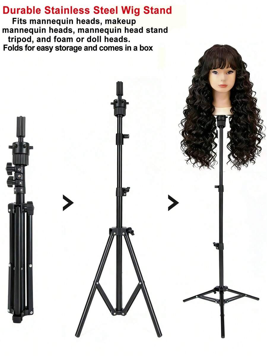 43" Adjustable Wig Stand Tripod & Mini Mannequin Head Stand Metal Wig Head Stand For Training Styling Cosmetology Salon & Canvas Block Heads (Mannequin Head Not Included,Black) - View 1