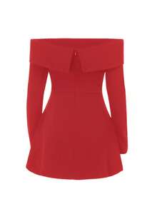 Onicee 夏季露肩 A 字长袖连衣裙，红色，优雅连衣裙，适合情人节、约会、聚会、派对、旅行、度假、海滩和其他场合。 - 紅色 - 查看 3