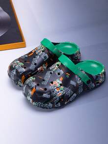 Men's Fashion Graffiti Slide Sandals, Comfortable Lightweight Non-Slip Breathable Slippers - Black - View 15