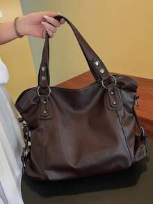 New Arrival Large Capacity Minimalist Casual Tote Bag - Coffee - View 8