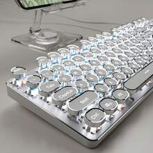 Typewriter Style Wired Mechanical Keyboard, 104 Keys Aesthetic Typewriter Keyboard With White Backlit, Anti-Ghosting, Blue Switch Wired Cute Keyboards-White - View 1