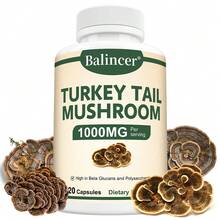 Turkey Tail Mushroom Capsules - Rich In Beta-Glucan - Supports Memory And Attention, Digestive And Immune System Health - 120 Capsules. - 1瓶 - 查看 1