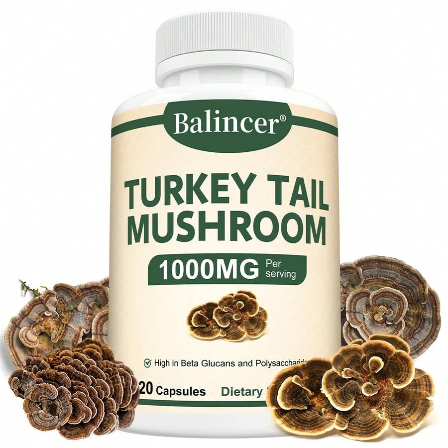 Turkey Tail Mushroom Capsules - Rich In Beta-Glucan - Supports Memory And Attention, Digestive And Immune System Health - 120 Capsules. - 1瓶 - 查看 1