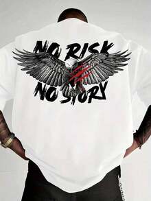 T-shirt imprimé 2026, orné du slogan << NO RISK NO », respirant et confortable, épaules légèrement tombantes, col rond. - Blanc - Voir 1
