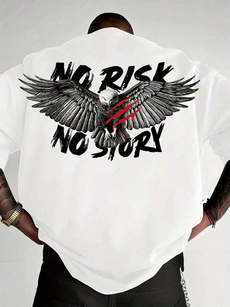T-shirt imprimé 2026, orné du slogan << NO RISK NO », respirant et confortable, épaules légèrement tombantes, col rond. - Blanc - Voir 1