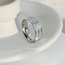 1 件不锈钢星光钻石水钻装饰时尚戒指，防褪色，男女通用，情侣款 - 雙圈銀色 - 查看 7