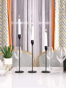 1pc Metal Iron Single Candle Holder Stand, Home Decor Candle Holder, Romantic Candlelight Dinner Decoration For Wedding Anniversary, Valentine's Day - Black - View 9