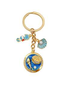 1pc Unisex Summer Ocean Series Seashell, Seahorse, Starfish Keychain, Creative Alloy Metal Round Pendant Bag Charm - Multicolor - View 5