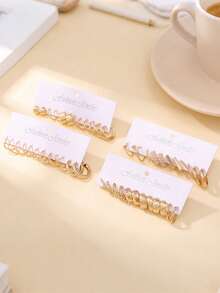 48-12 经典复古几何圈形耳环，质地光滑，饰以仿珍珠，时尚百搭的设计，适合各种场合，也是生日或结婚礼物的理想之选。 - 金色 - 查看 2