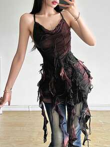 Top Dazzle Women's Sexy Halter Backless A Line Mini Party Dress With Asymmetrical Hem And Slight Stretch Knitted Fabric - Brown - View 3