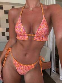 性感碎花休闲海滩度假露背吊带装 - 彩色 - 查看 1