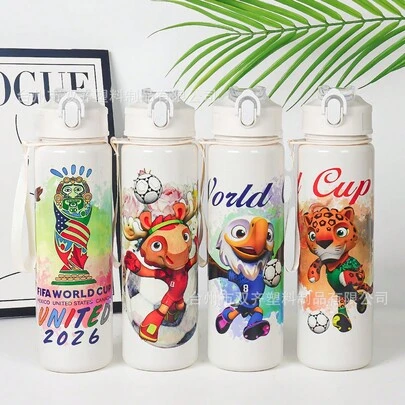  2026 FIFA, 3 Mascot Design Sports Water Bottle, 4 Prints To Choose From, Bounce Lid + Portable Strap, Large Capacity Spill-Proof, Essential For Students, Fans, Fitness