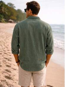 Men's Summer Shirt With A Lightweight, Finely Striped, Flowing Design That Requires No Ironing. - Khaki - View 2